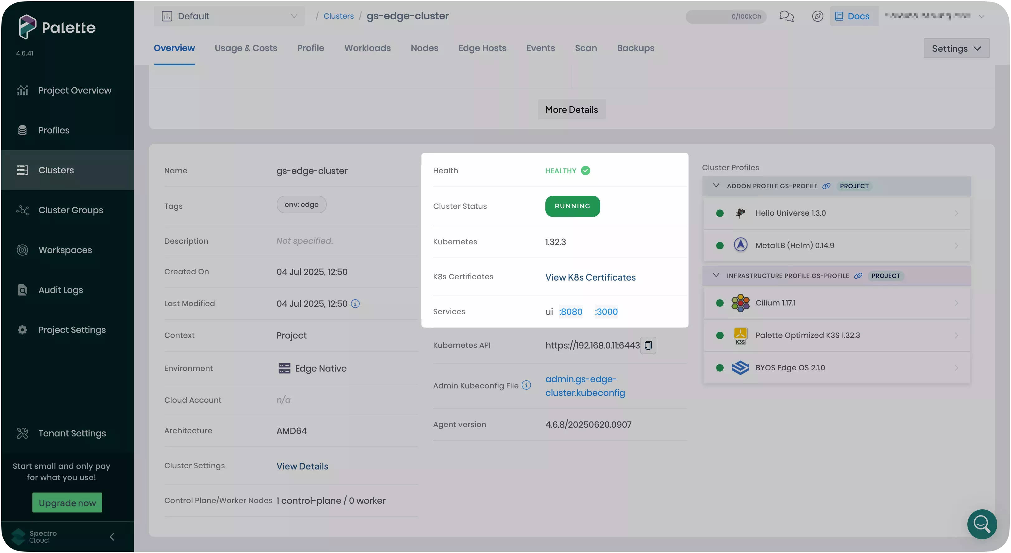 A screenshot of the cluster's Overview tab