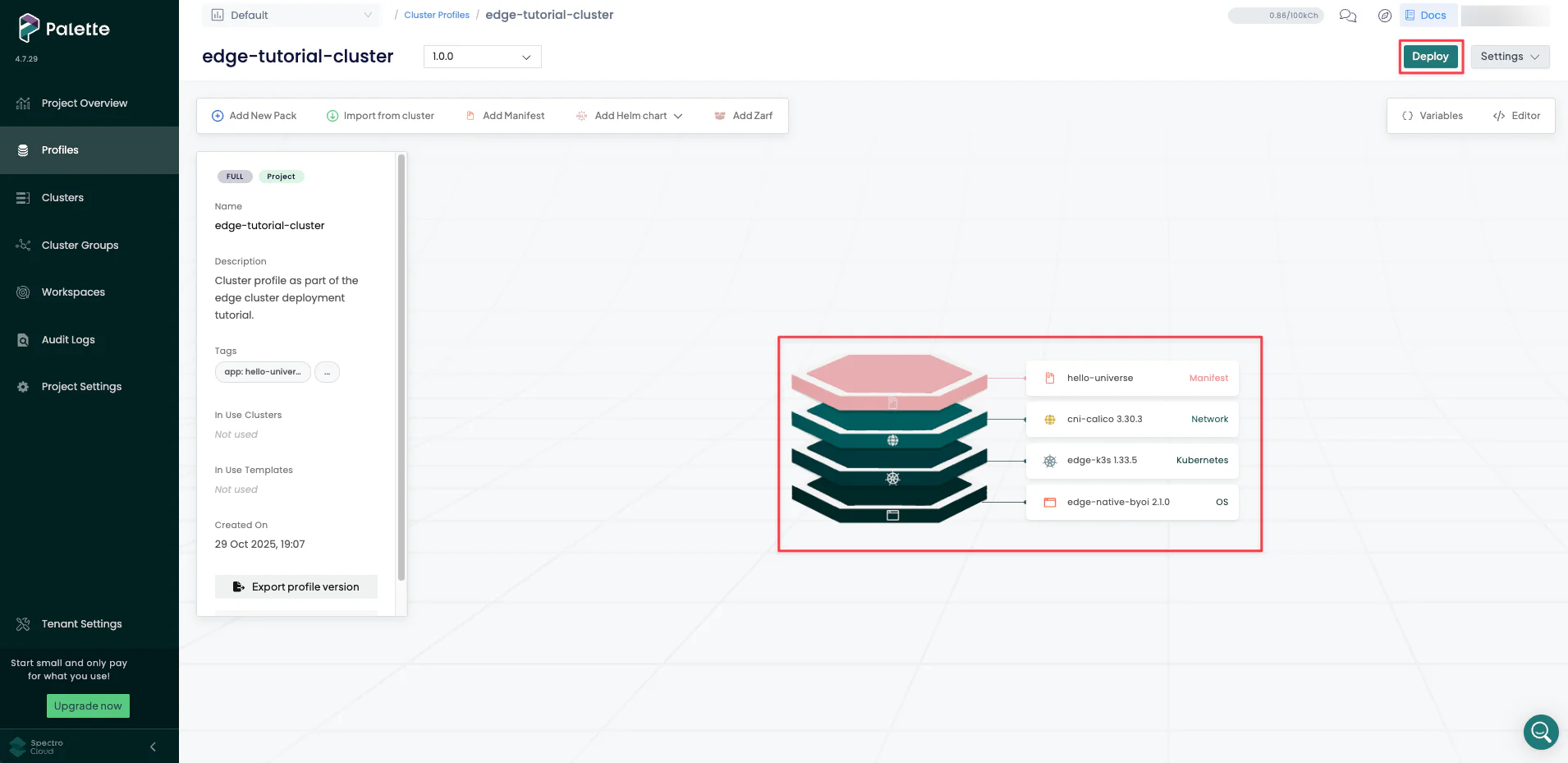 Screenshot of the Profile Layers success.